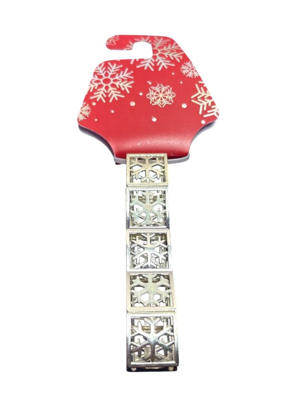 Kohl's Silvertone Stretchy Bracelet Snowflakes White Glitter Enamel New